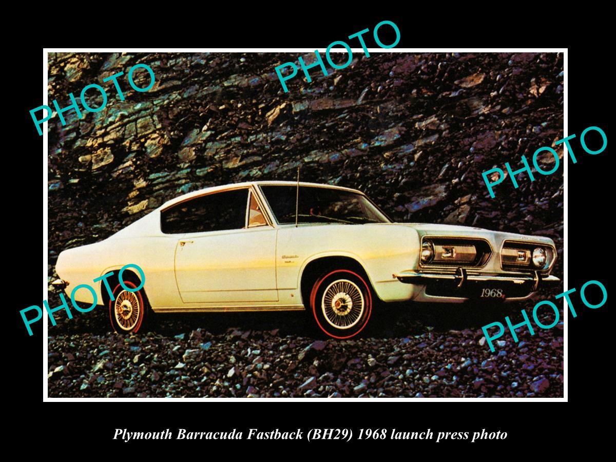 OLD POSTCARD SIZE PHOTO OF 1968 PLYMOUTH BARRACUDA FASTBACK LAUNCH PRESS PHOTO