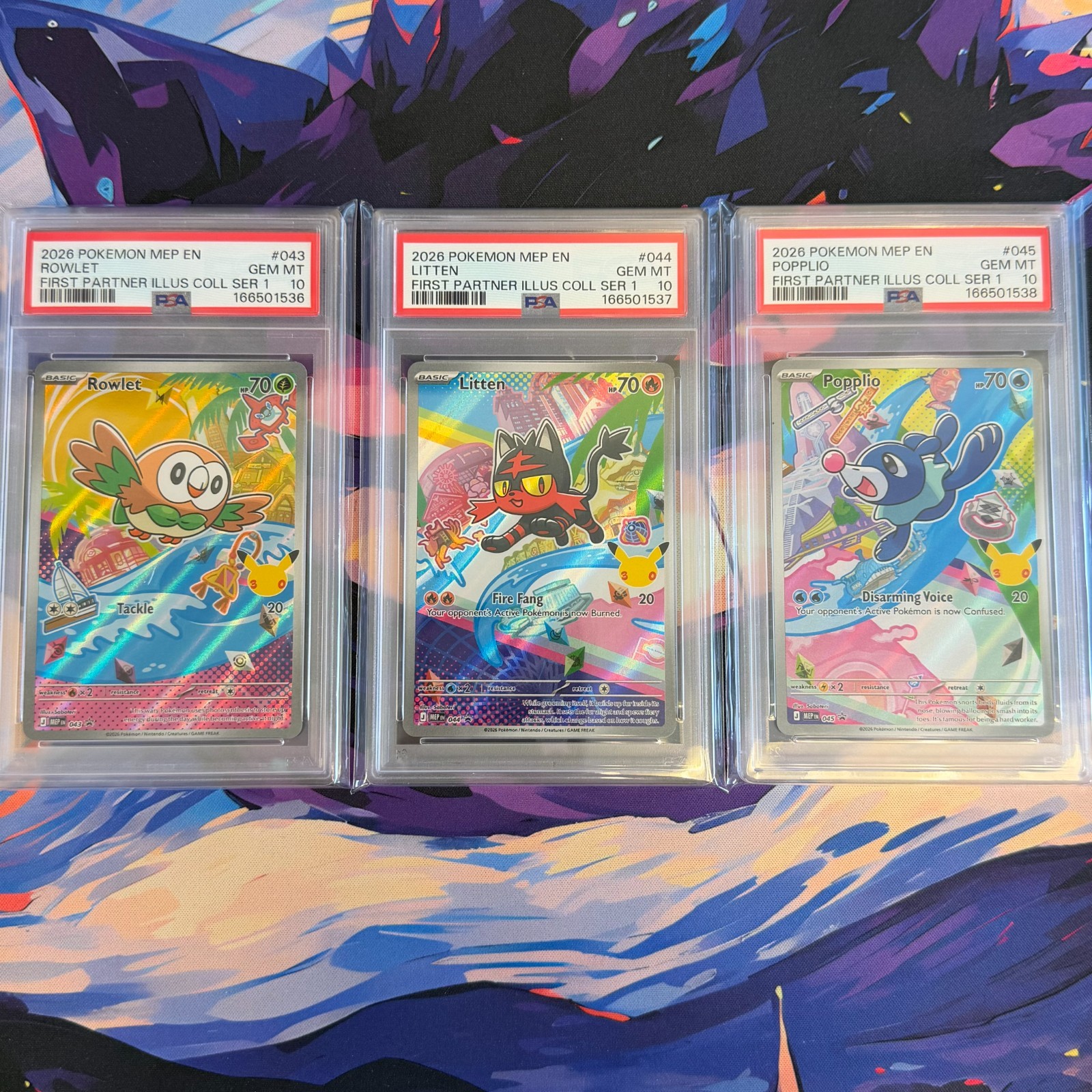 PSA 10 Rowlet Litten Popplio First Partner Series 1 Alola Sequential Set