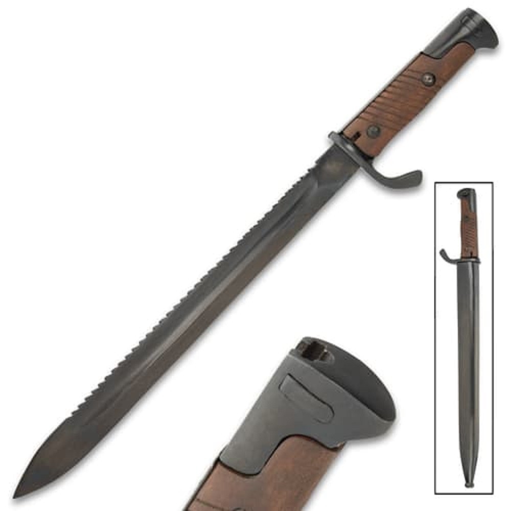 German M98/05 Butcher Saw Back Bayonet w/ Scabbard, G98/98K Reproduction