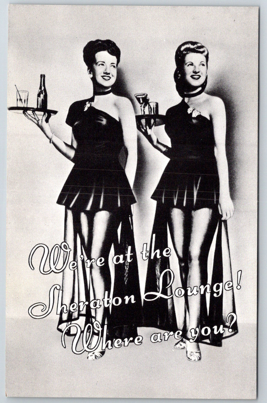 c1960s Sheraton Lounge Boston MA Striking Note Hospitality Postcard