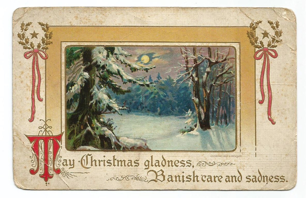 Christmas Postcard Greetings Snow Scenic Embossed c1910