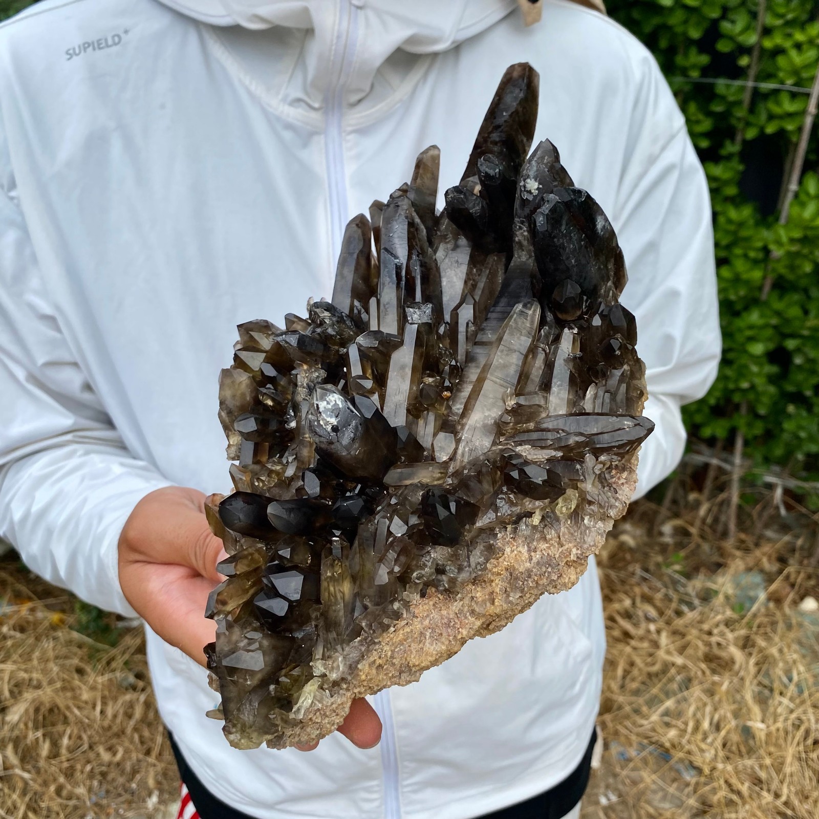 5.2LB  Natural Black Smoky Quartz Crystal Cluster Mineral Specimen Backbon heal