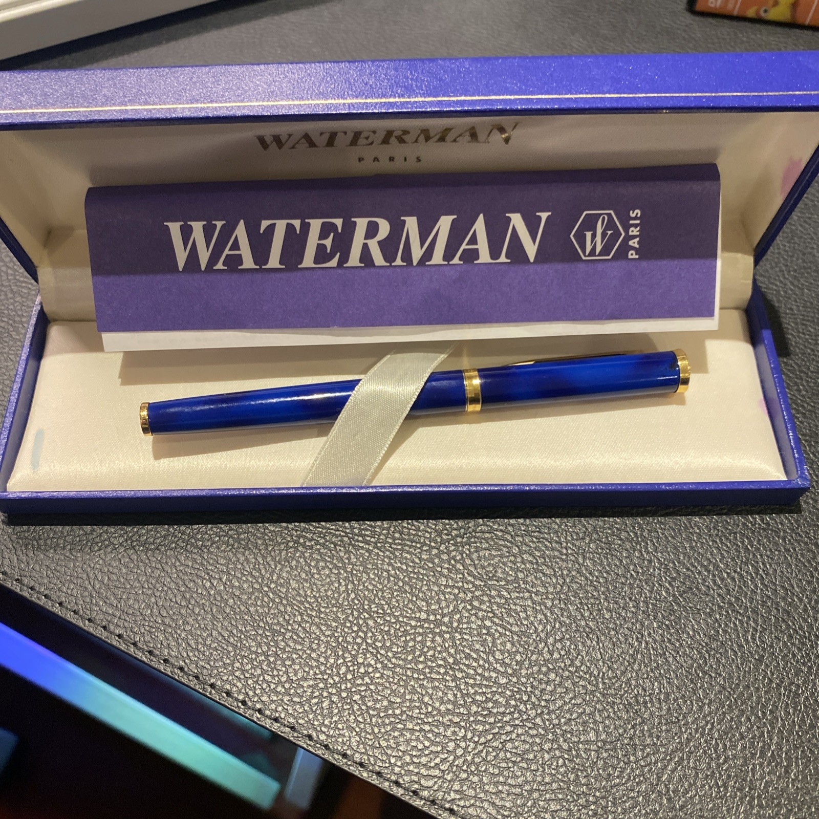 Vintage Waterman Preface Blue Marble Lacquer M Nib stainless steel original box