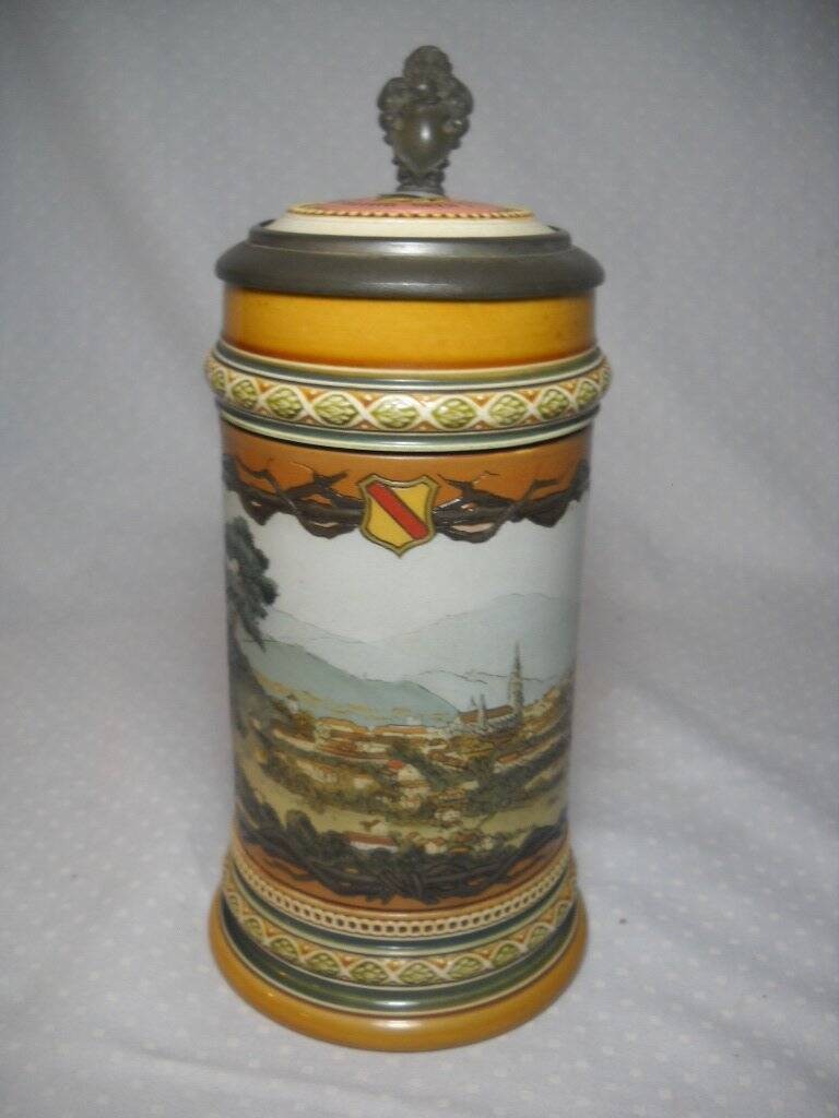 Rare Mettlach C. Warth Stein #1795 Circa 1887 View of Freiburg 1/2L See Listing