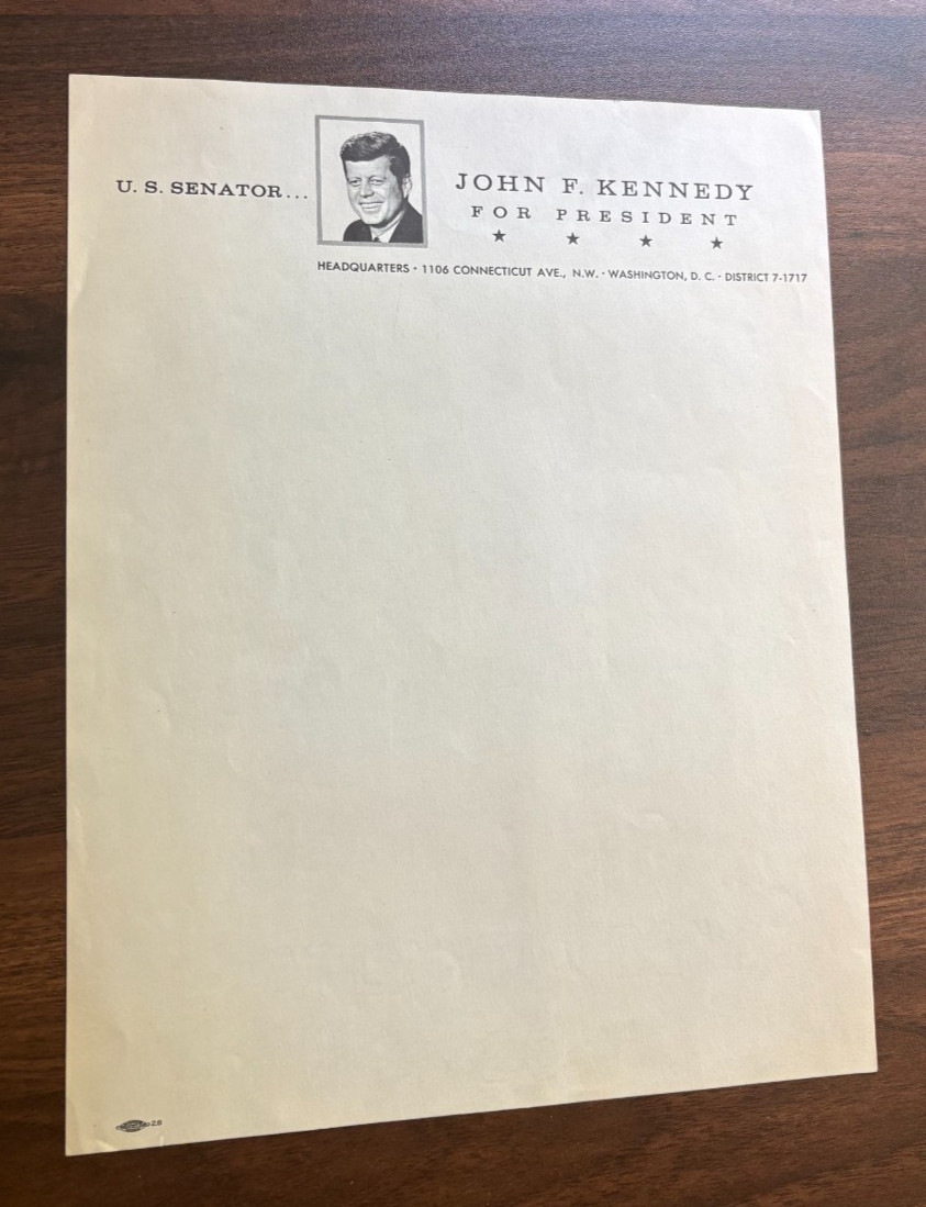 1960 John F Kennedy Official Campaign Letterhead Unused