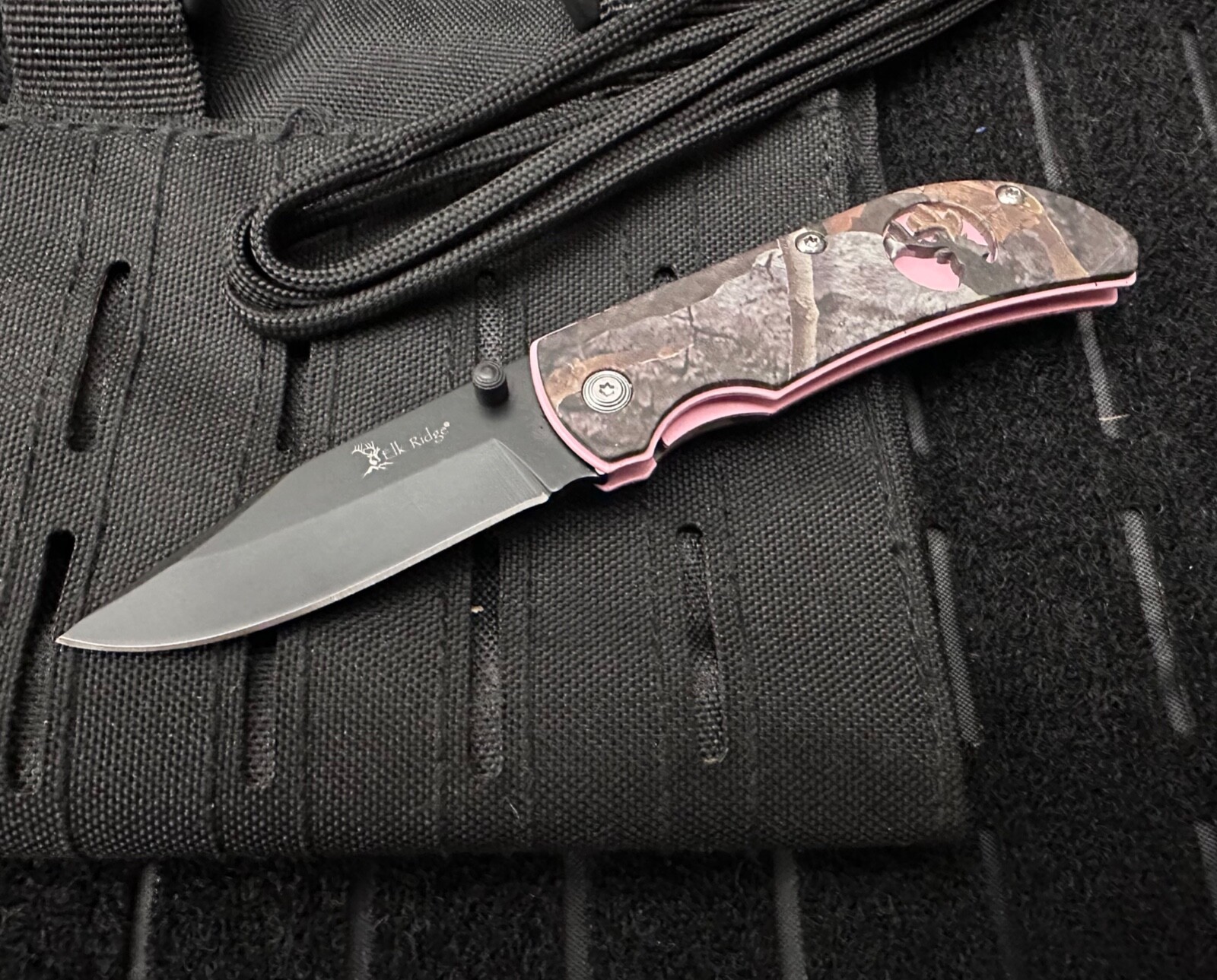 Pink Pocket Knife Camo Small Belt Clip Folding Manual Elk Ridge 5.5\
