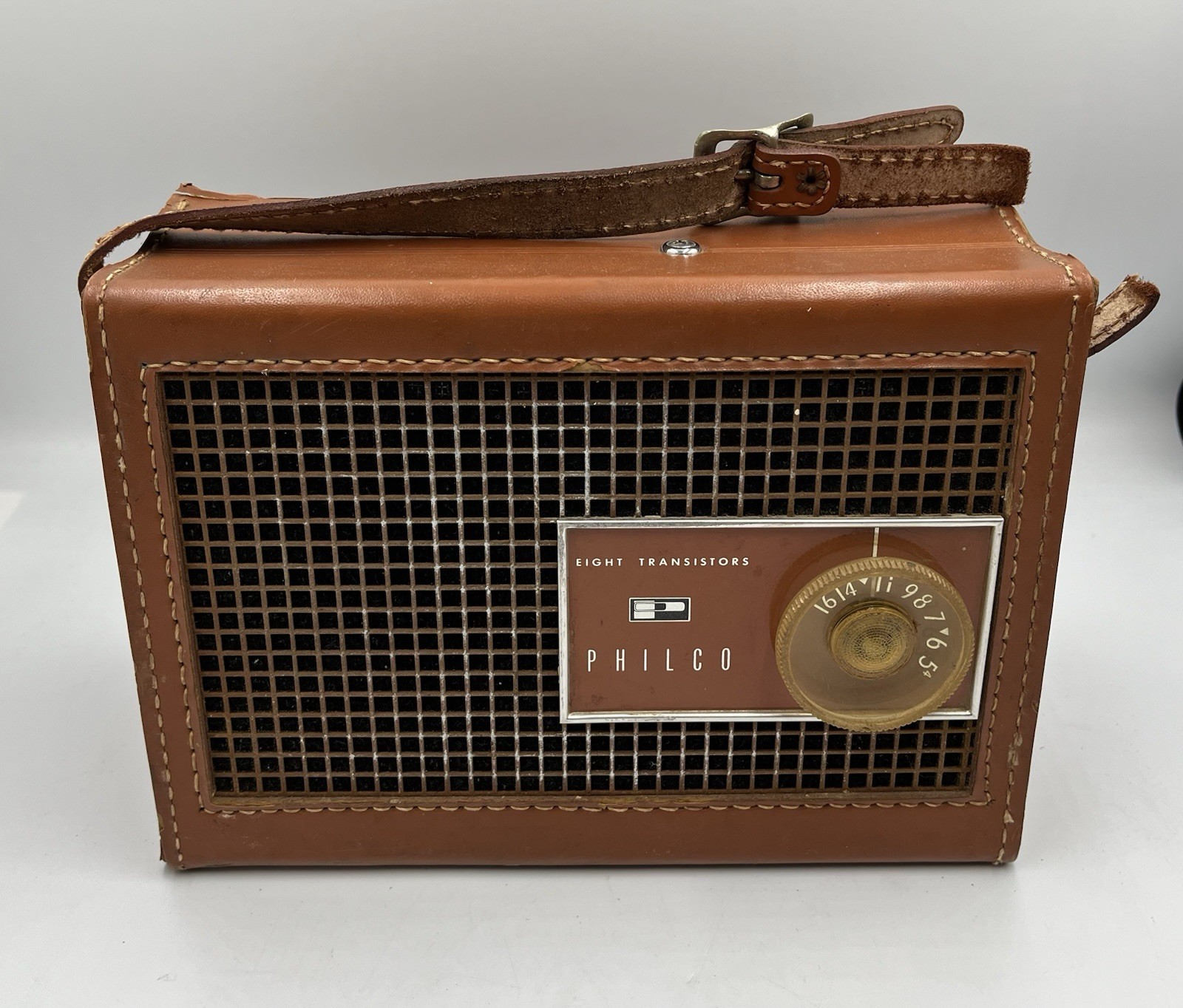 1960 PHILCO Model T-802-124 Vintage Transistor Portable Radio Leather Wrapped
