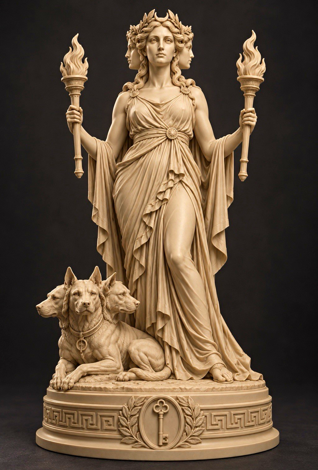 Hecate Greek Goddess Statue – Triple-Faced Goddess with Torches & Cerberus 7 in