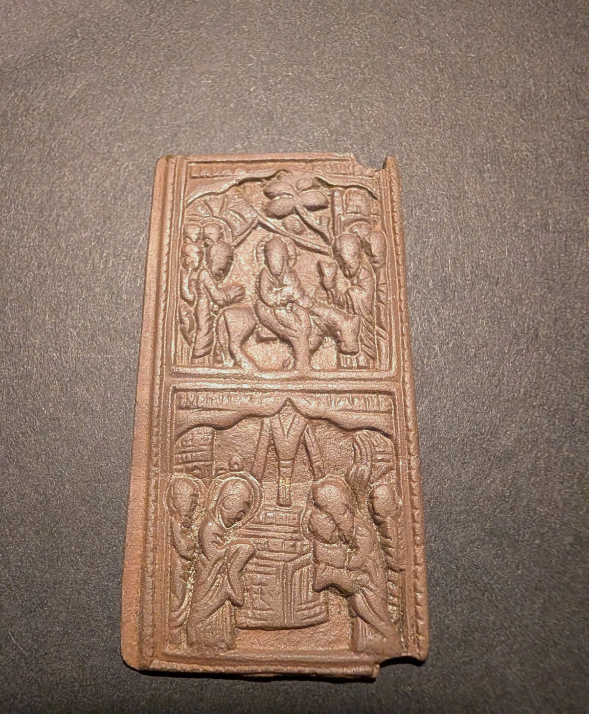 Russian Orthodox Bronze Triptych Icon 18th / 19th Century Authentic