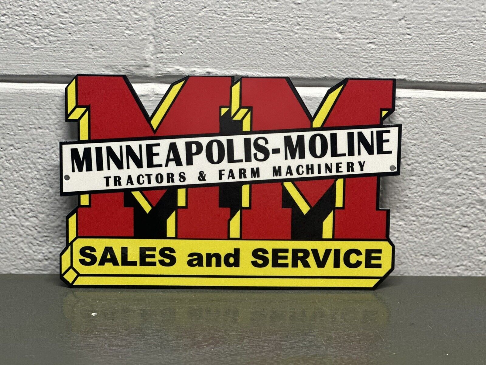 MM Minneapolis Moline Thick Metal Diecut Sign Farm Tractor Diesel Gas Oil Truck