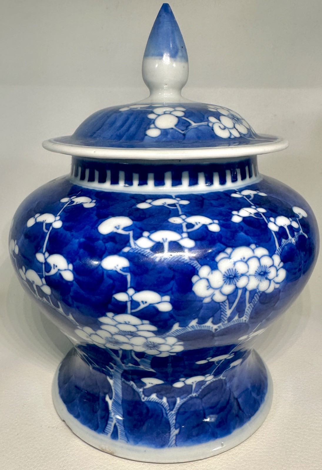 Fine Old Chinese Porcelain Blue & White Prunus Jar & Lid Kangxi Period? As Is