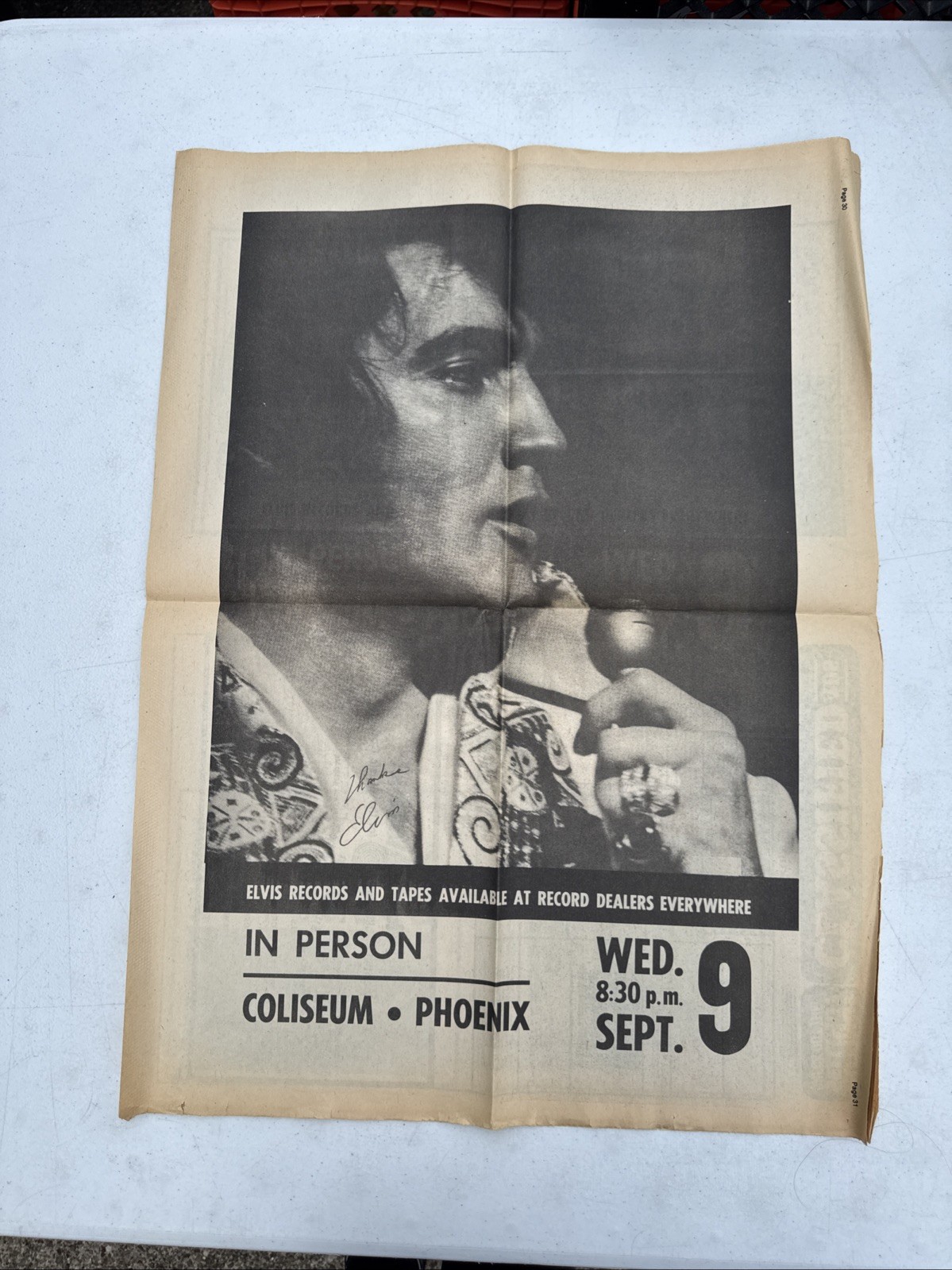 Elvis Presley Newspaper Insert Sept 9 1970 Coliseum Phoenix Flyer (BM43)