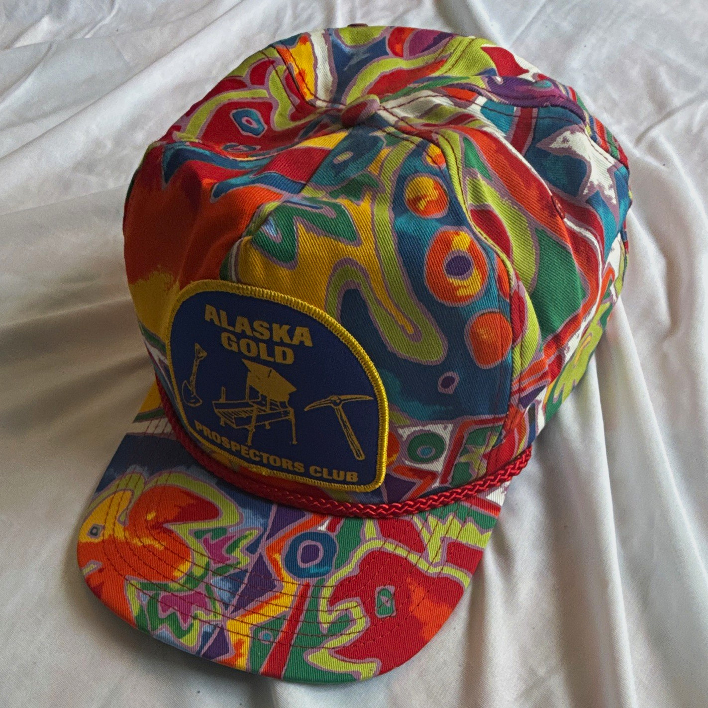 Vintage Alaska Gold Prospectors Club Hat San Sun Taiwan Psychedelic Rope Cap
