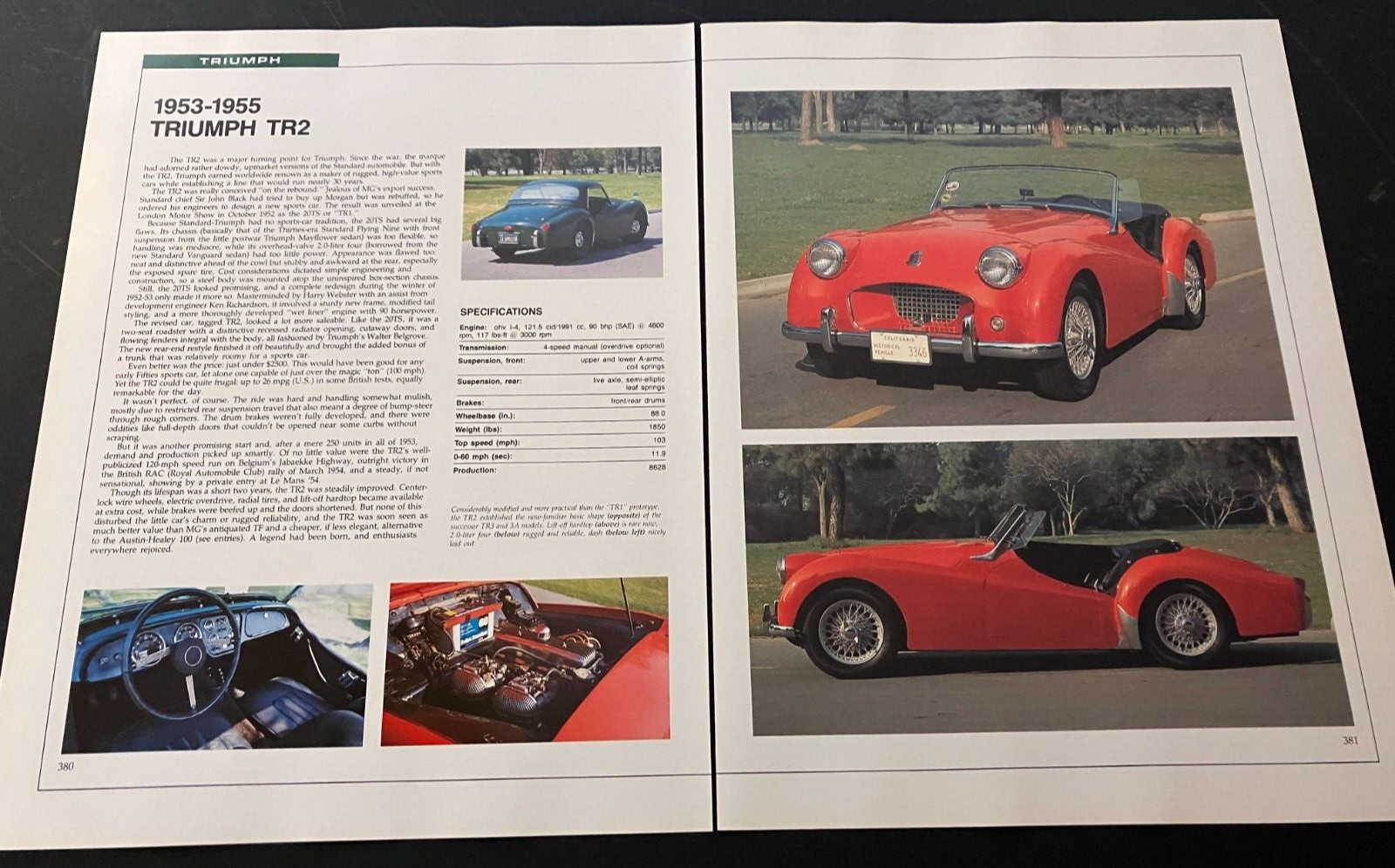 1953-1955 Triumph TR2 - Vintage Automotive Spec-Sheet Art Print / Wall Art