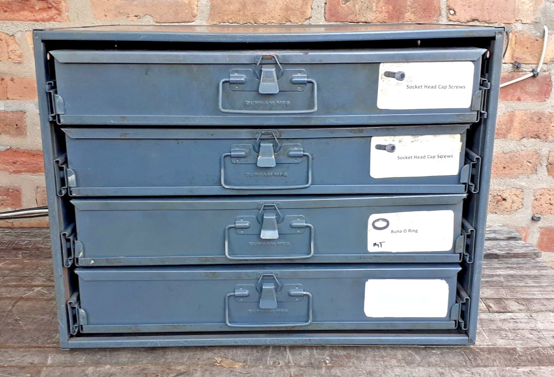 Large Compartmented-Box STEEL Cabinet - 4 Drawer Parts Cases 18x12x3 Latch -USA