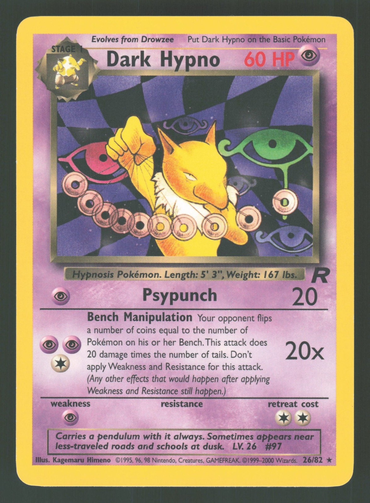 English LP Dark Hypno (26) 26/82 TR Unlimited Pokemon Team Rocket