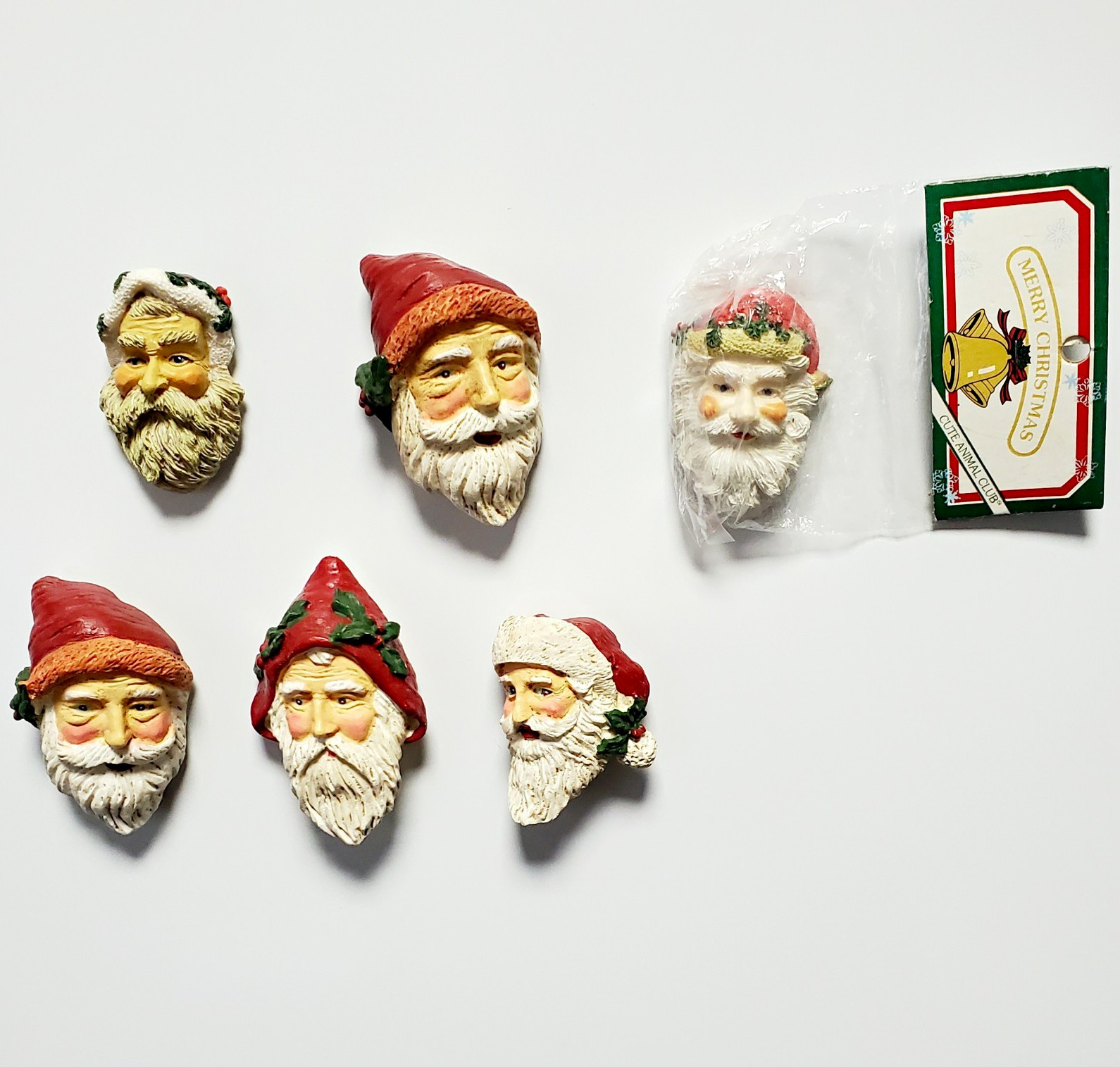 Vintage 1995 Old World Santa Face Magnets Set of 6, Resin Christmas Hand Painted