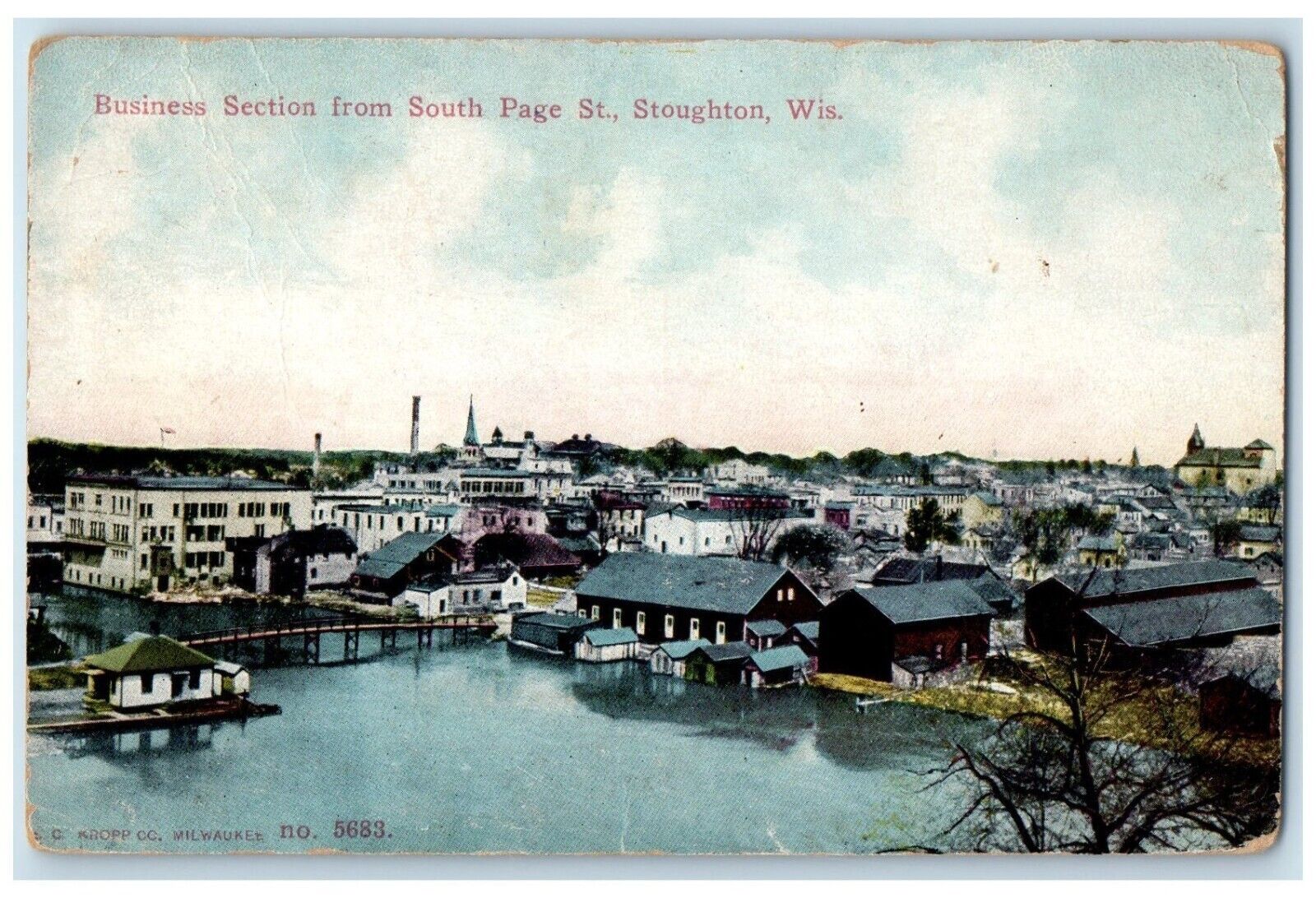 1913 Business Section From South Page St. Stoughton Wisconsin WI Posted Postcard