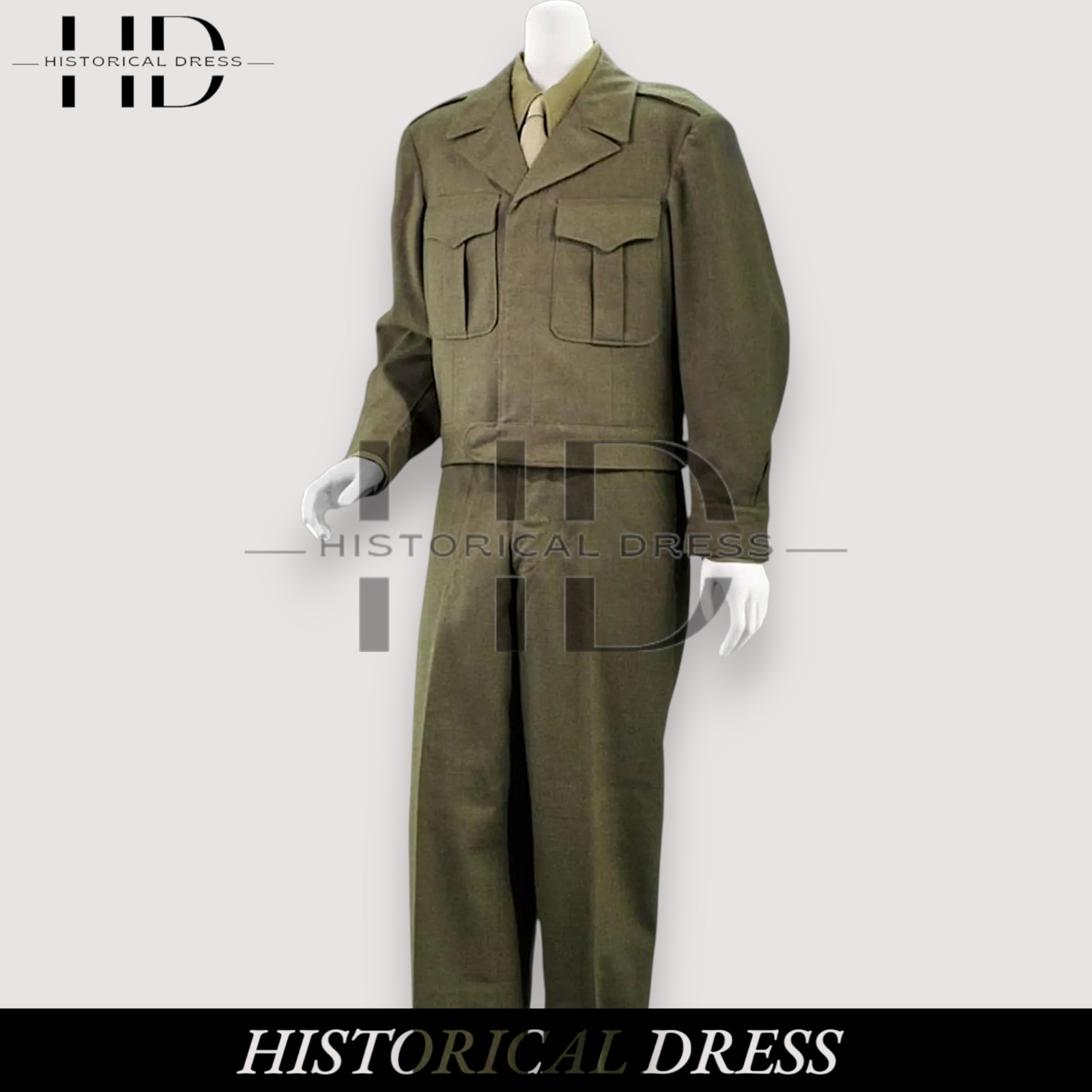 WWII US Army Uniform | 1944 Olive Wool Jacket & Pants | Reenactment Suit