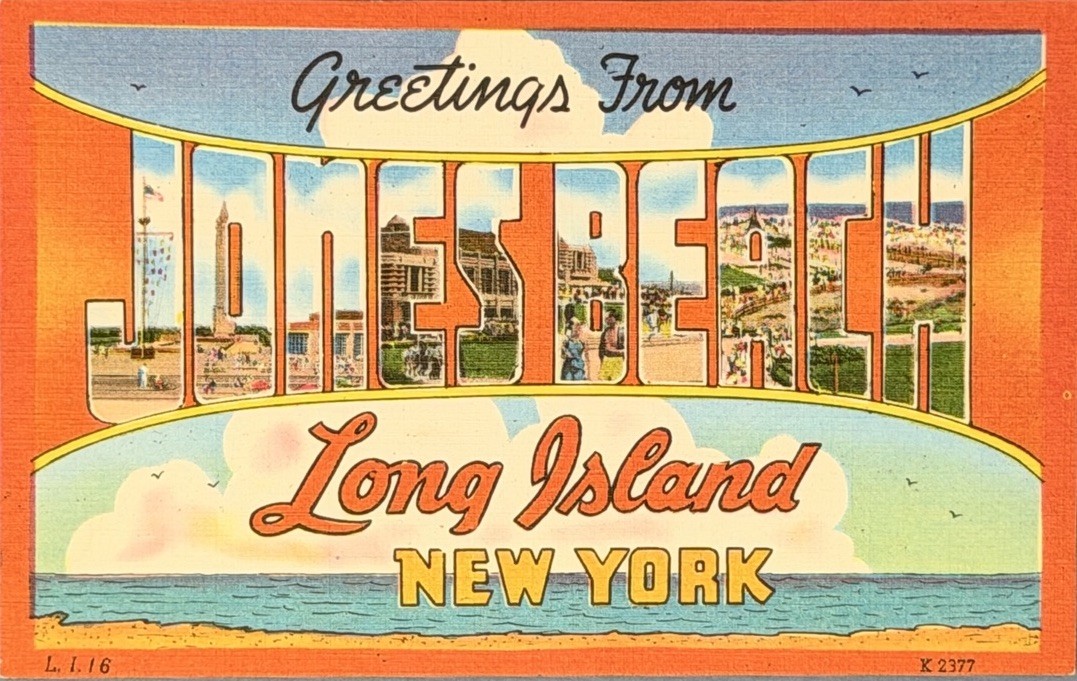 Large Letter Greetings from Jones Beach Long Island NY Linen 1945 Postcard