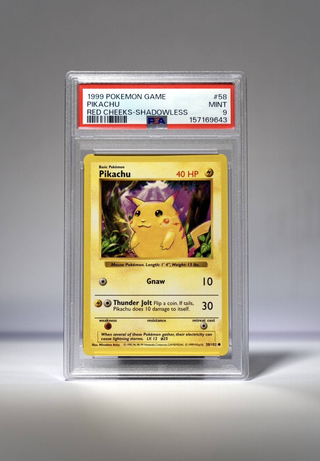 1999 POKEMON PIKACHU BASE SET SHADOWLESS RED CHEEKS #58 PSA 9