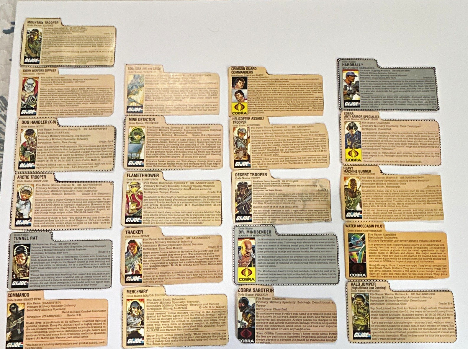 Hasbro G.I. Joe Vintage Character/File Card Lot (21 Total)