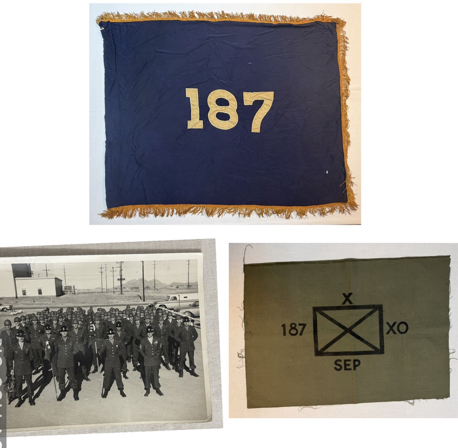 Vintage US Army 187th Infantry Regiment Rakkasans HQ Grouping Flag Canvas Photo