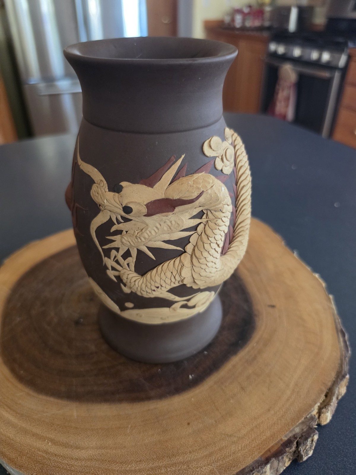 Heavy Dragon Themed Vase Hand Painted Made In Japan Vintage 1970s