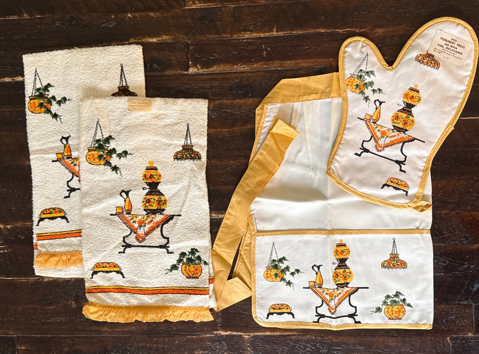 Kitchen Towels Half Apron Glove Table/Plant Terry Cloth Retro MCM NOS CANNON