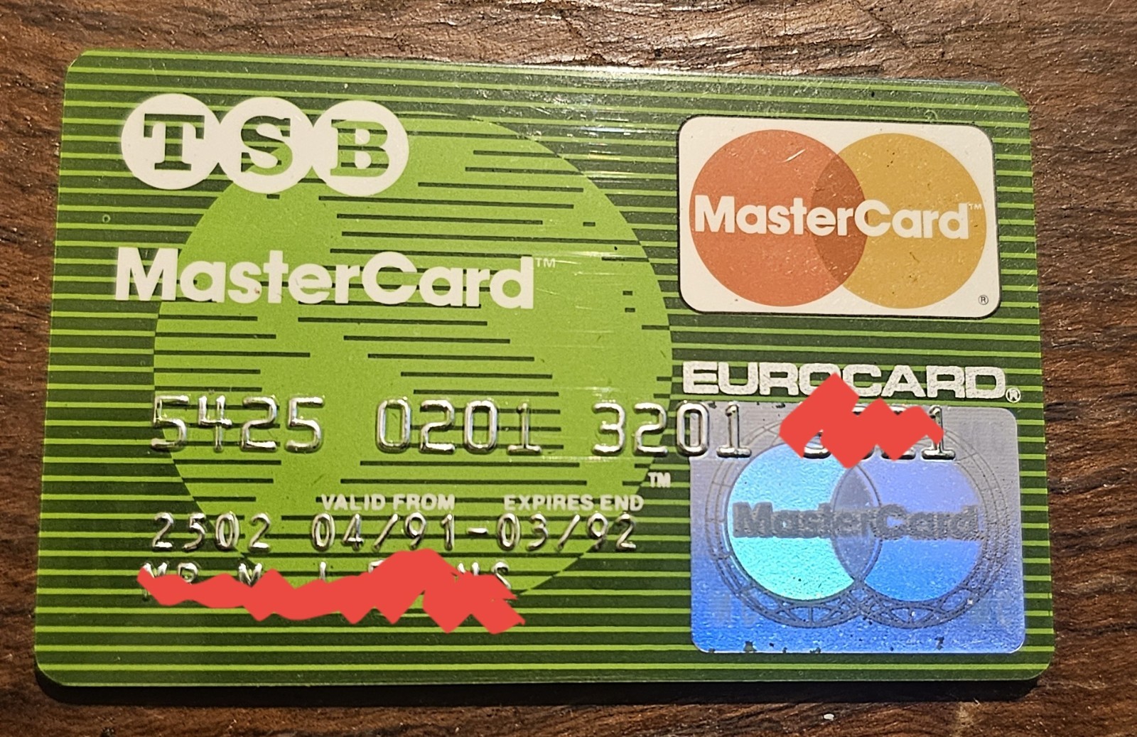 1991 TSB EUROCARD MasterCard Credit Card Vintage Green UK Pre-Chip Exp 1992
