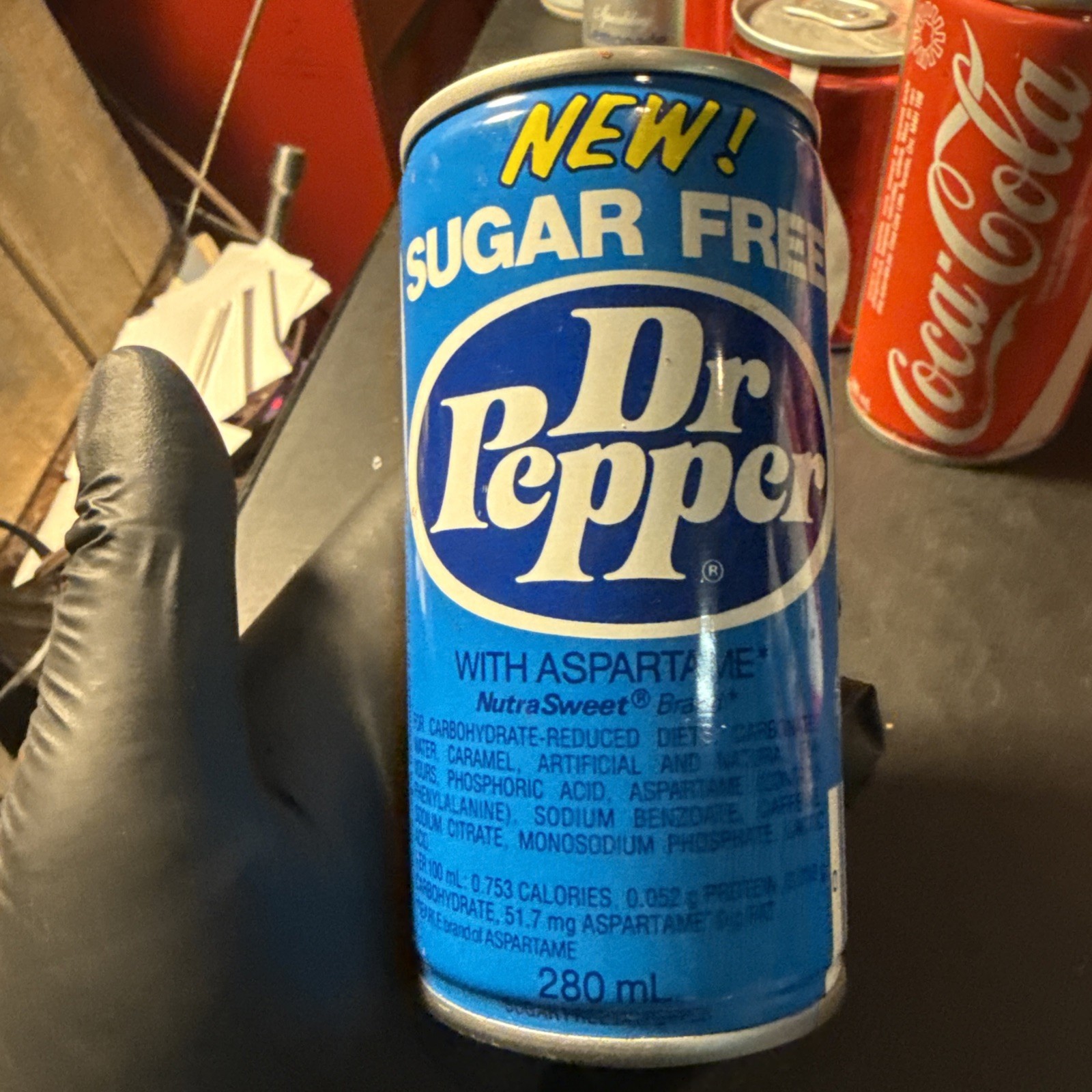 Rare Vtg Dr. Pepper New Sugar Free Blue & Yellow Wide Seam Soda Can Aspartame Rare Vtg Dr. Pepper New Sugar Free Blue & Yellow Wide Seam Soda Can Aspartame