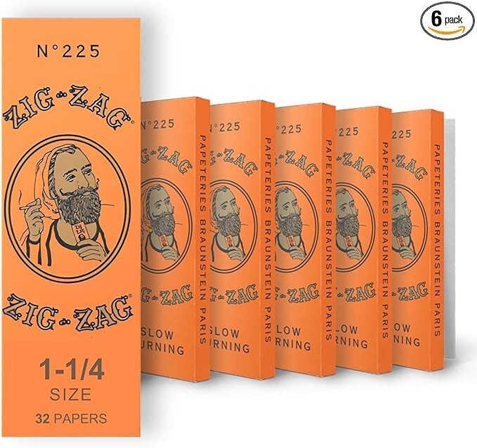 😎 ZIG ZAG ORANGE CIGARETTE ROLLING PAPERS 1 1/4 😎 6 BOOKLETS ✨👀 No. 225