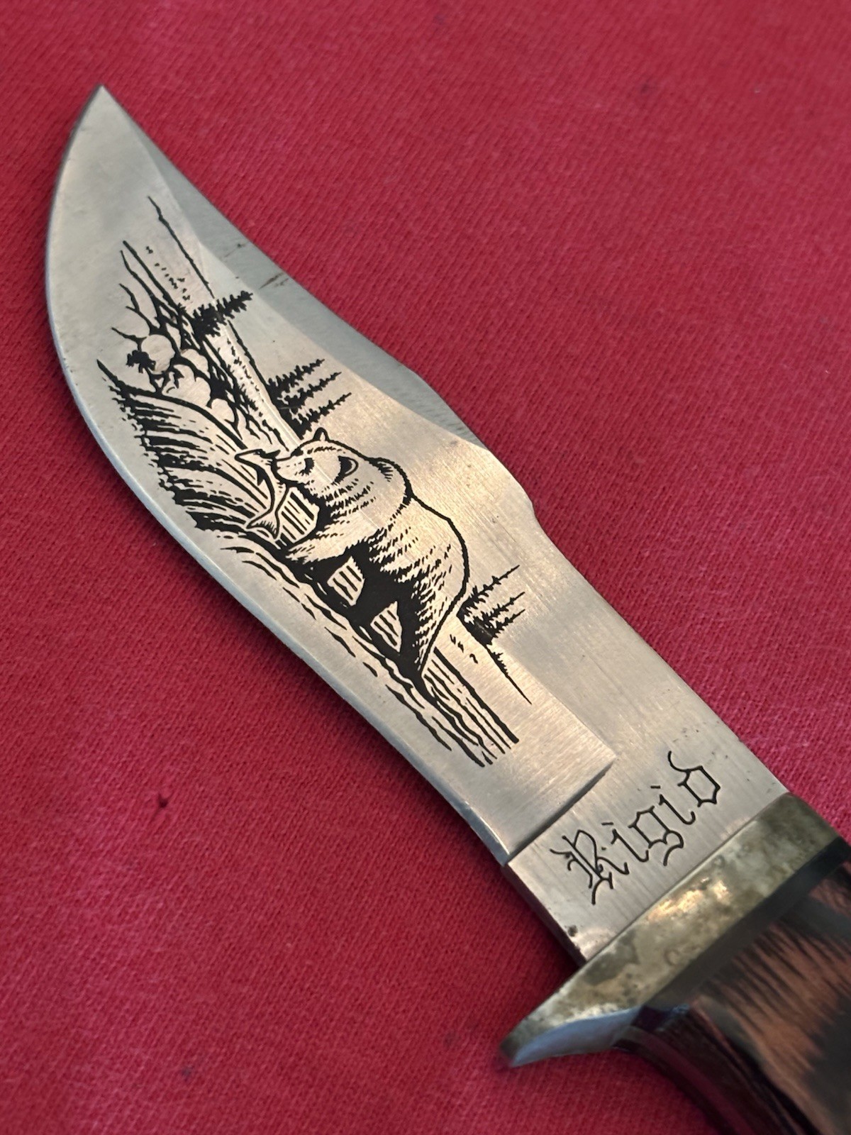RIGID RG-47 VINTAGE SEKI JAPAN (1970’S-80’S) ETCHED GRIZZLY BEAR - ORG. SHEATH