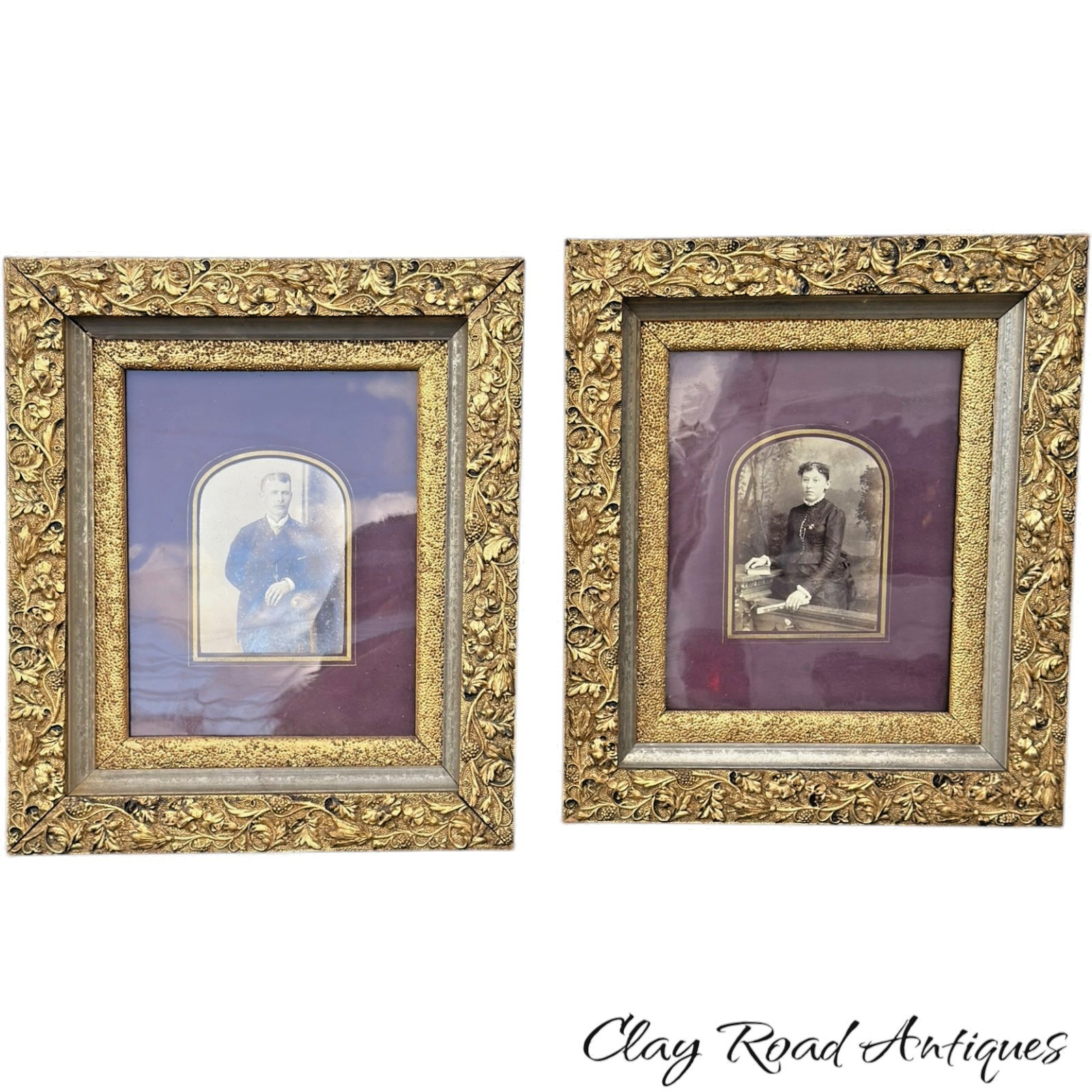 Antique Victorian Pair Gilt Floral Picture Frames Cabinet Card PORTRAITS 1880