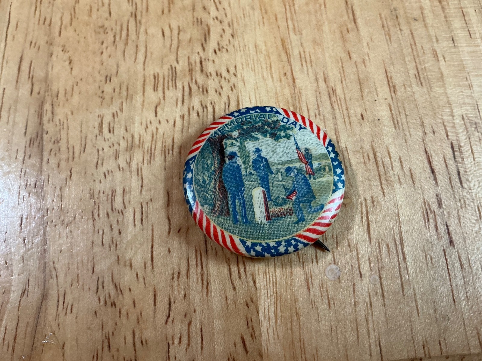 Antique 1890s Memorial Day Celluloid Pinback Button Whitehead & Hoag Patented