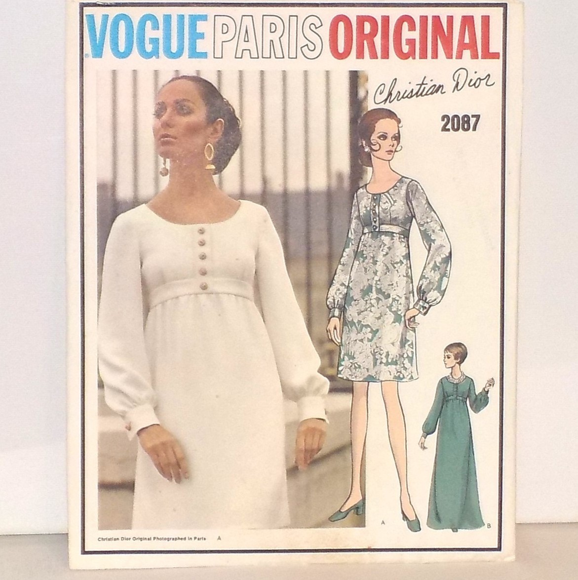 Vtg 1969 Vogue Paris Original 2087 Christian Dior Dress or Gown sz 16 with LABEL