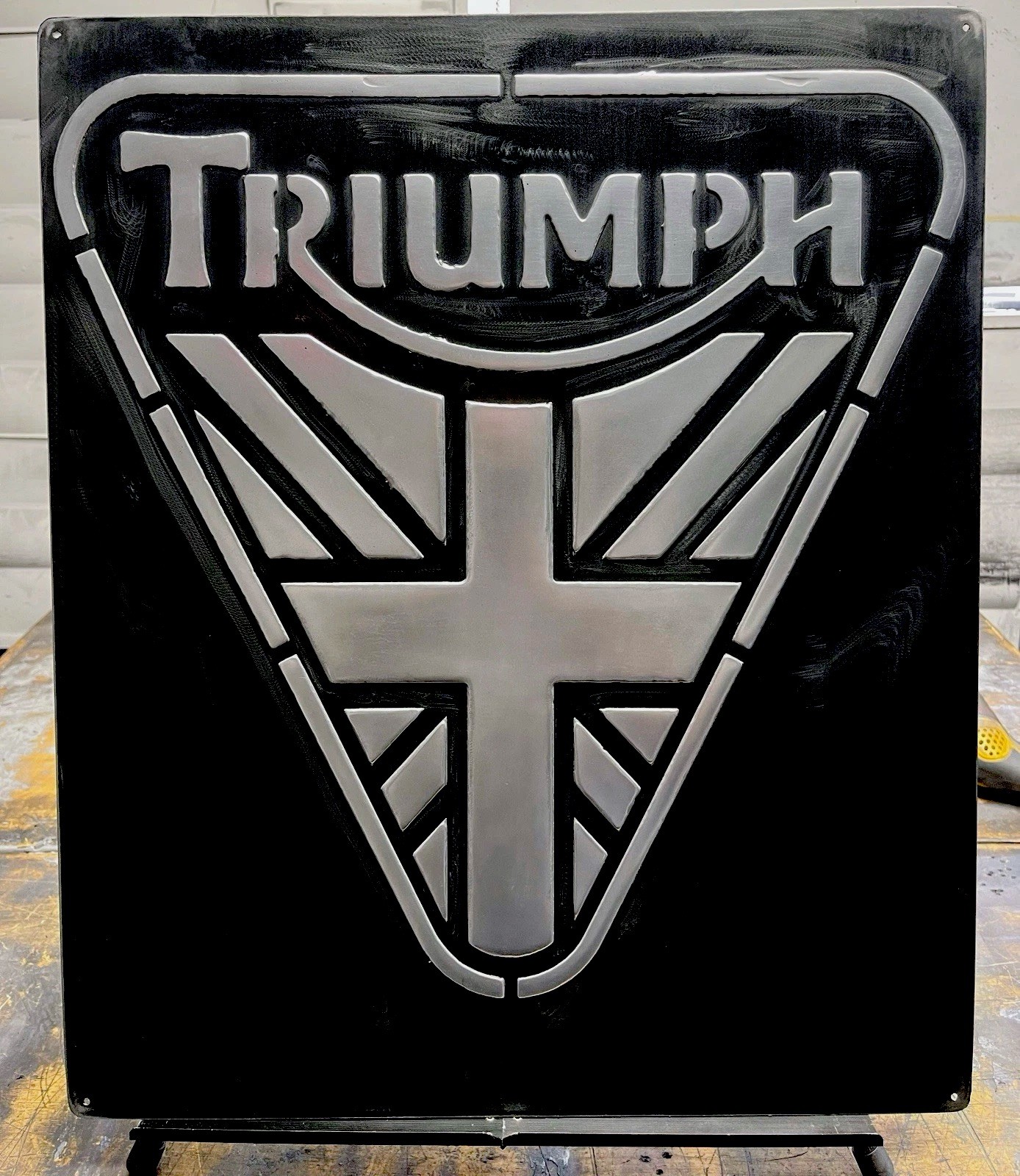 Triumph Motorcycle Metal Sign 20x24” Handmade Raised Aluminum Relief