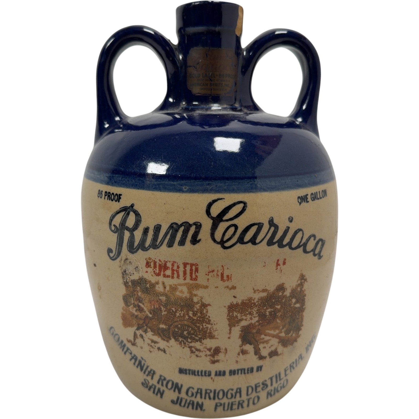 Vintage Rum Carioca Jug Ceramic Bottle 1 Gallon Puerto Rico Collectible Decor