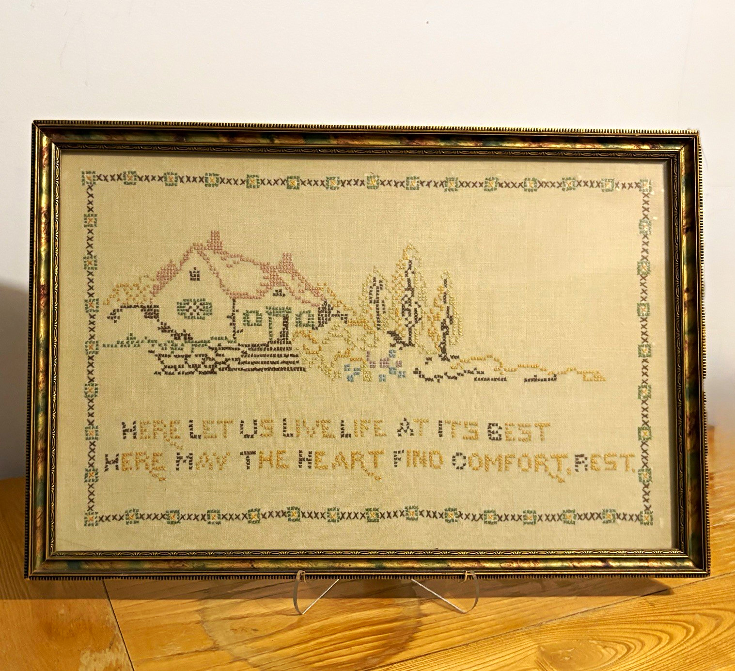 Lovely Signed 1933 Vintage Framed cross-stitch Sampler