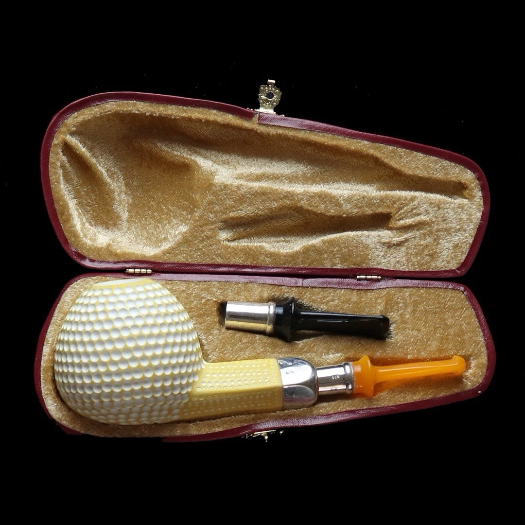 XL Silver Spigot Fancy Golfball Pipe  New block Meerschaum Handmade  Case#1138