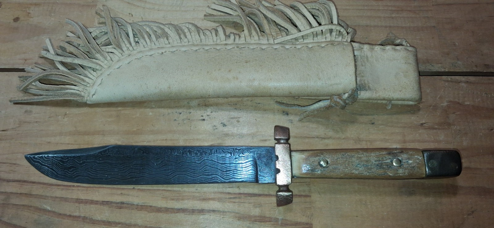 Indiana Blacksmith J.P. Jenkins made Custom hand forged Damascas Bowie knife 
