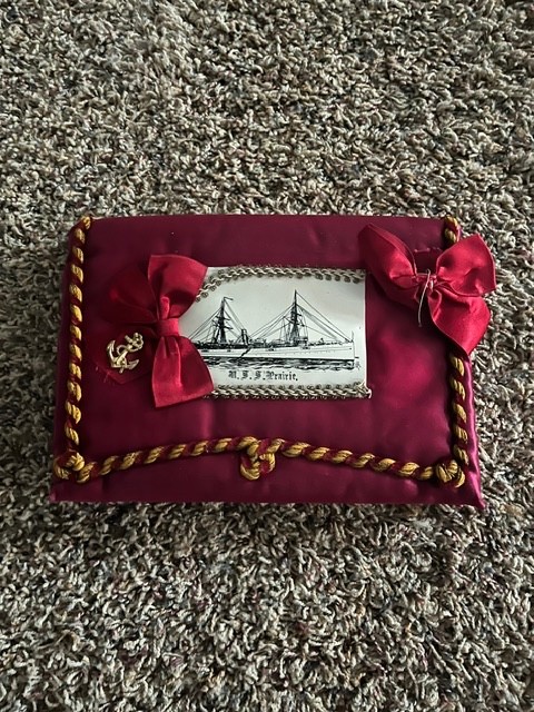 Rare USS Prairie US Navy Silk Satin Pillow Cover with Fringe Souvenir Sweetheart