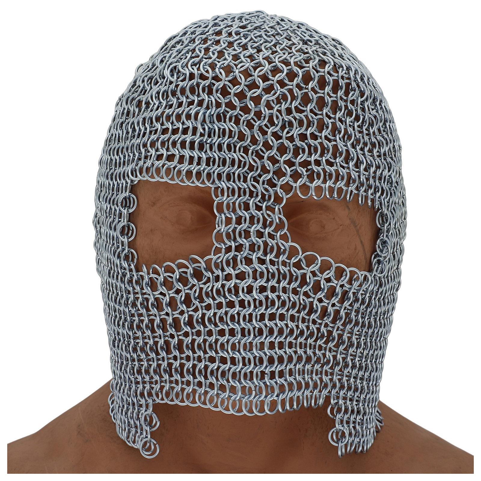 Authentic Medieval Chainmail Coif Silver Ring Armor Full Face & Neck Protection