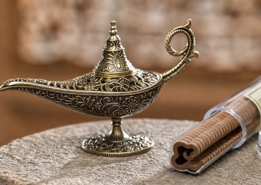 Vintage Aladdin Magic Genie Lamp Incense Burner Metal + Gift Incense Sandalwood
