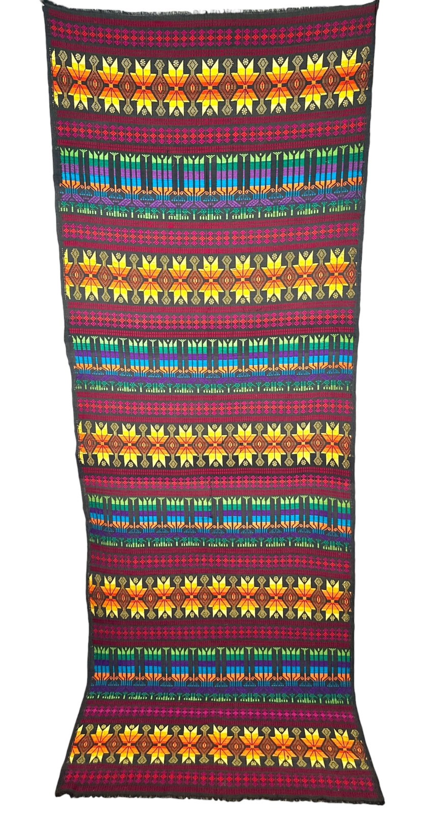 Vintage Guatemala Maya Handwoven Brocade Corte Textile 95” Folk Art All Cotton