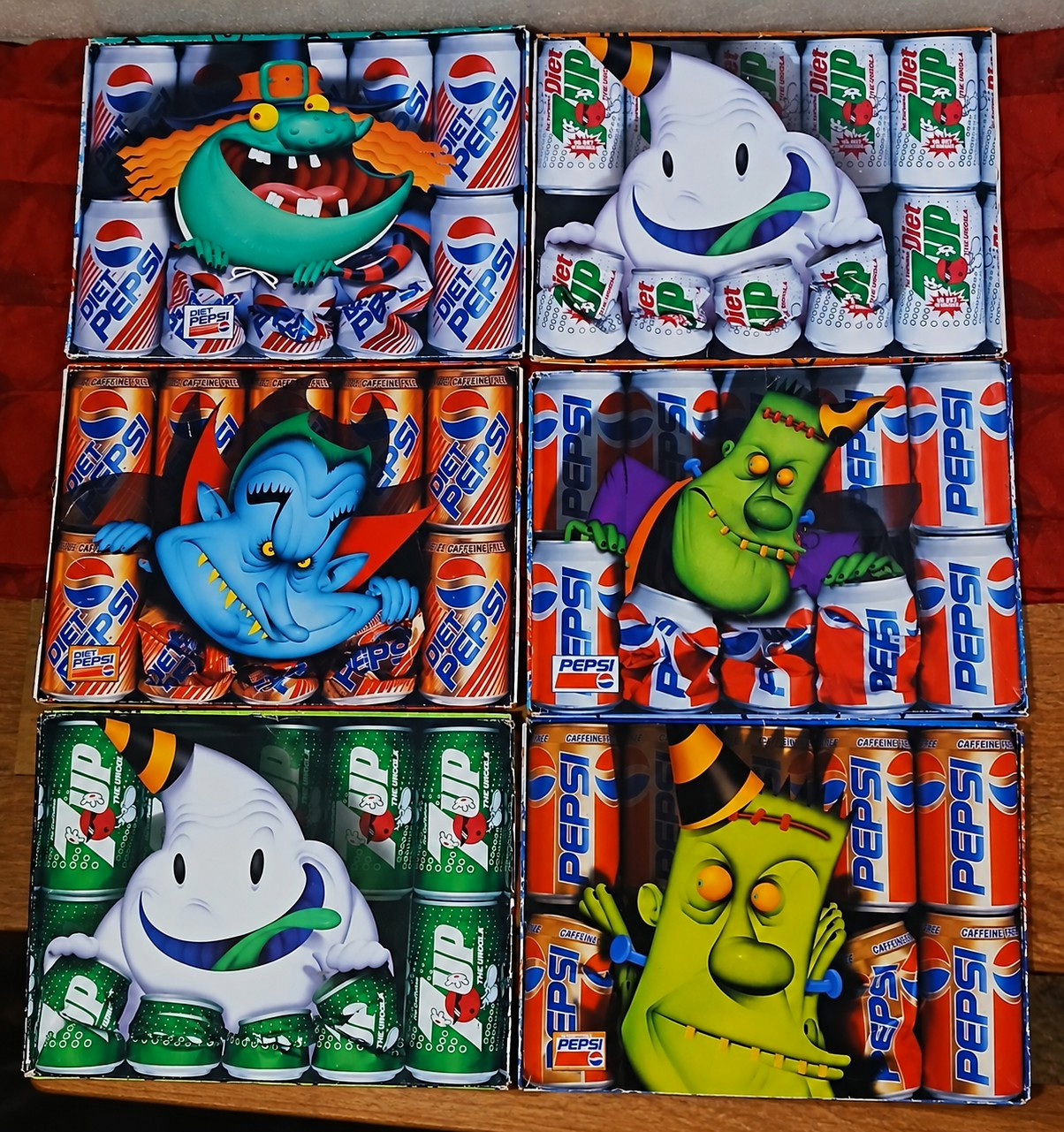 1992 Pepsi 7UP Universal Monsters Party Monsters Halloween Carton Panels Lot 6