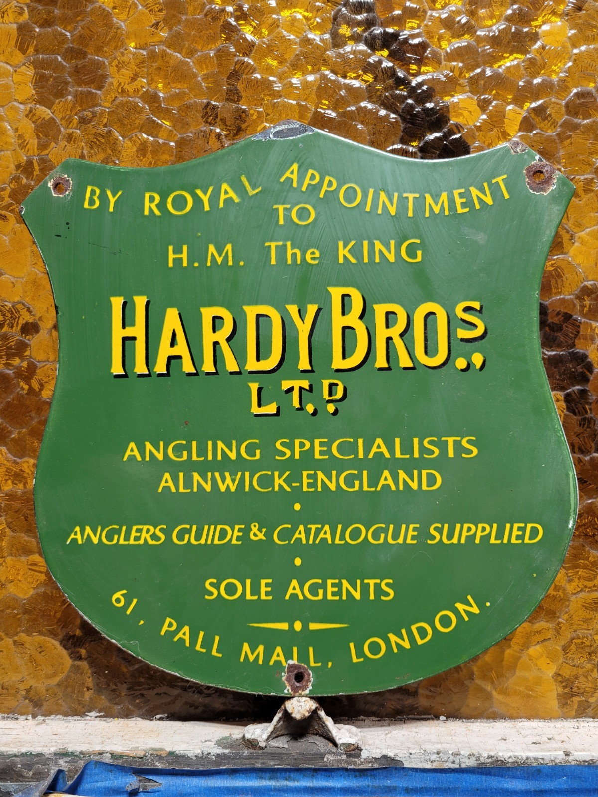 VINTAGE HARDY BROS PORCELAIN SIGN OLD ANGLING FLY FISHING ROD REELS TACKLE UK