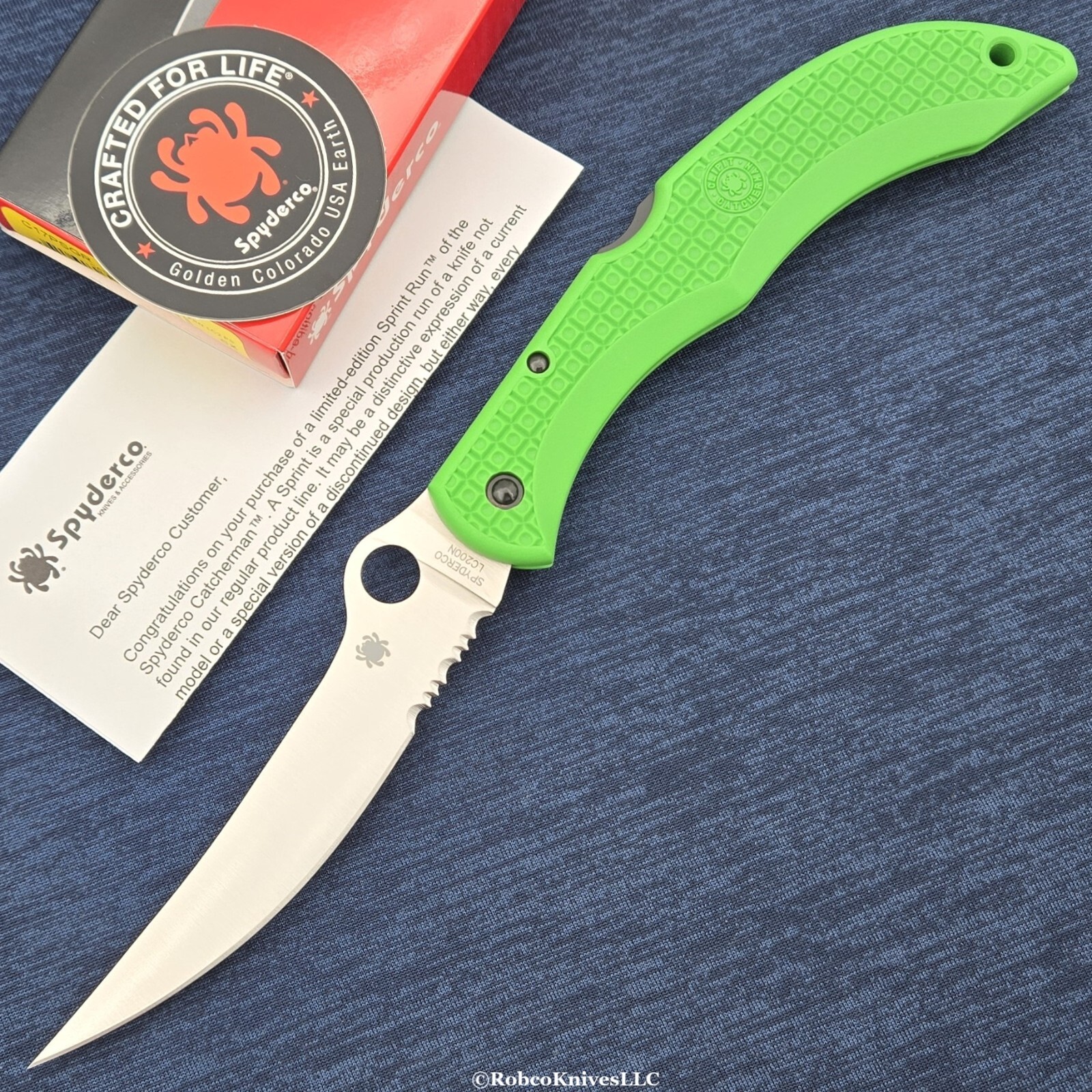 Spyderco Catcherman Salt SPRINT RUN LC200N Satin Blade Green FRN Handles C17PSGR