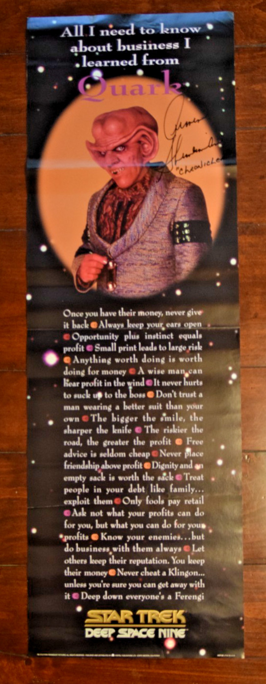 1993  Star Trek All I Need to Know About Business Poster Signed Quark ChronicLer