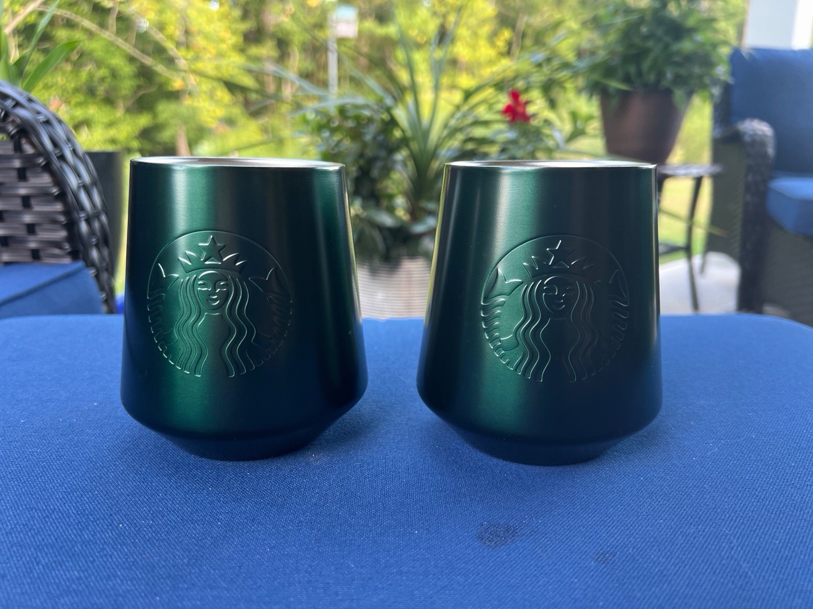 Set Of 2 Starbucks 12oz Hot Cold Cup Mug 2023 Green Metal Reusable Tumbler